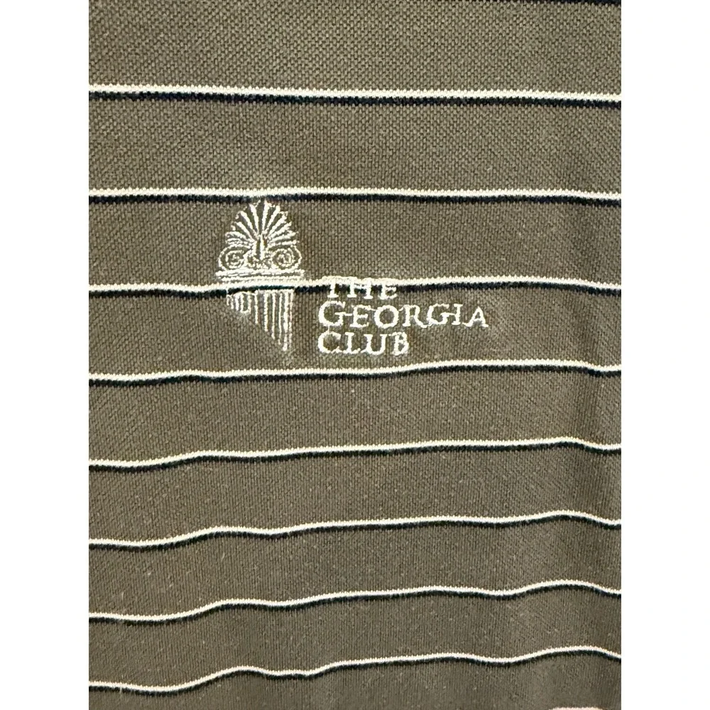Adidas Mens Large Polo Shirt Olive Green Striped The Georgia Club Mercerized L